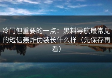 冷门但重要的一点：黑料导航最常见的短信轰炸伪装长什么样（先保存再看）